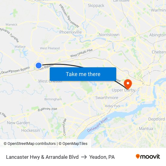 Lancaster Hwy & Arrandale Blvd to Yeadon, PA map