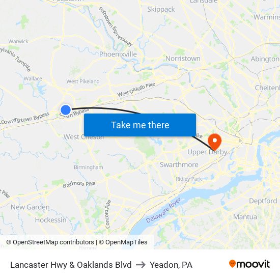 Lancaster Hwy & Oaklands Blvd to Yeadon, PA map