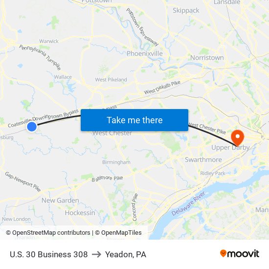 U.S. 30 Business 308 to Yeadon, PA map