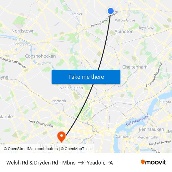 Welsh Rd & Dryden Rd - Mbns to Yeadon, PA map