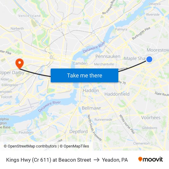 Kings Hwy (Cr 611) at Beacon Street to Yeadon, PA map