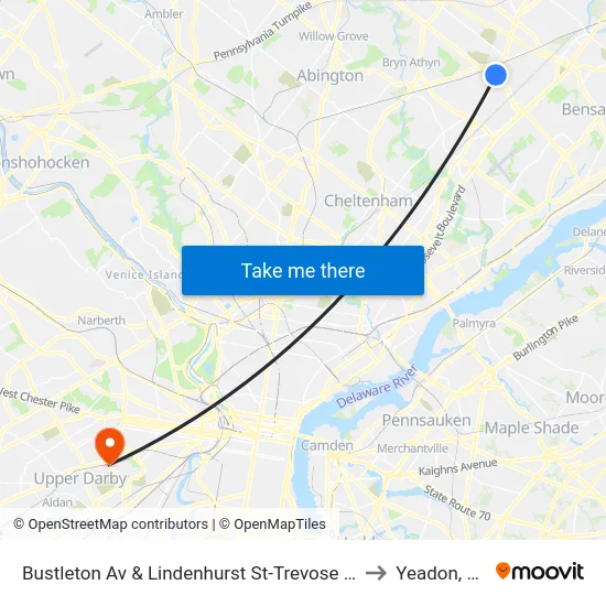 Bustleton Av & Lindenhurst St-Trevose Rd to Yeadon, PA map