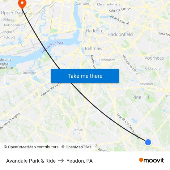 Avandale Park & Ride to Yeadon, PA map