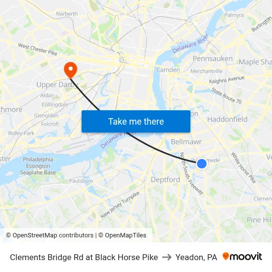Clements Bridge Rd at Black Horse Pike to Yeadon, PA map