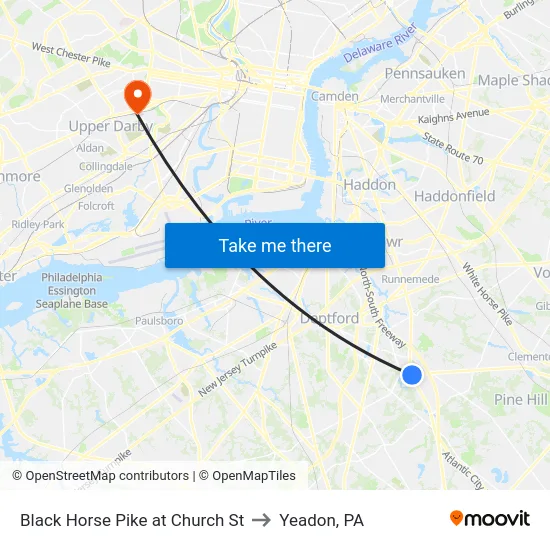 Black Horse Pike at Church St to Yeadon, PA map
