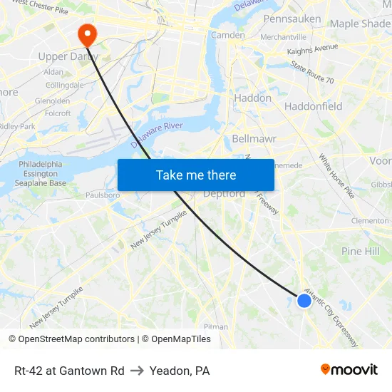 Rt-42 at Gantown Rd to Yeadon, PA map