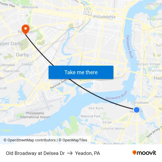 Old Broadway at Delsea Dr to Yeadon, PA map