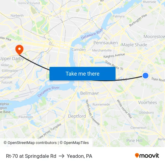 Rt-70 at Springdale Rd to Yeadon, PA map