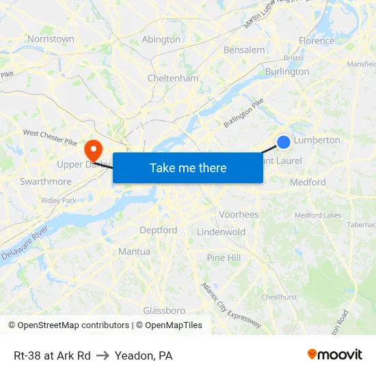 Rt-38 at Ark Rd to Yeadon, PA map