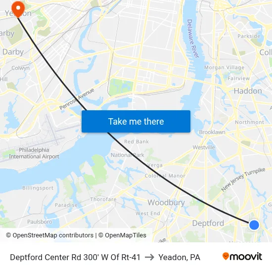Deptford Center Rd 300' W Of Rt-41 to Yeadon, PA map