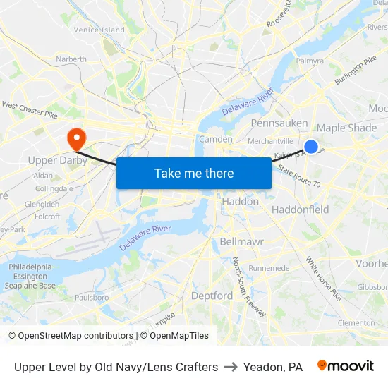 Upper Level by Old Navy/Lens Crafters to Yeadon, PA map