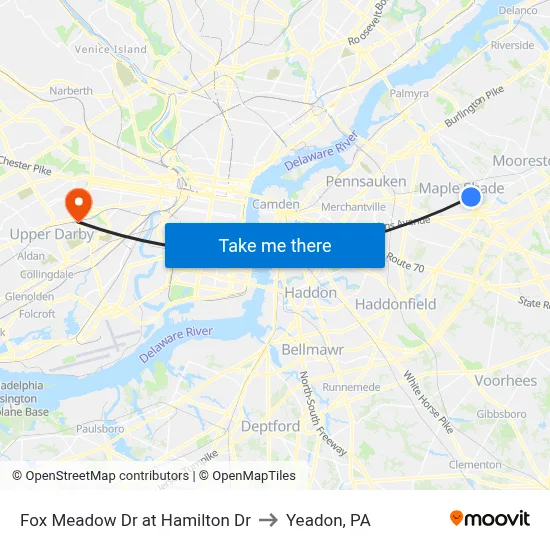 Fox Meadow Dr at Hamilton Dr to Yeadon, PA map