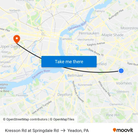 Kresson Rd at Springdale Rd to Yeadon, PA map