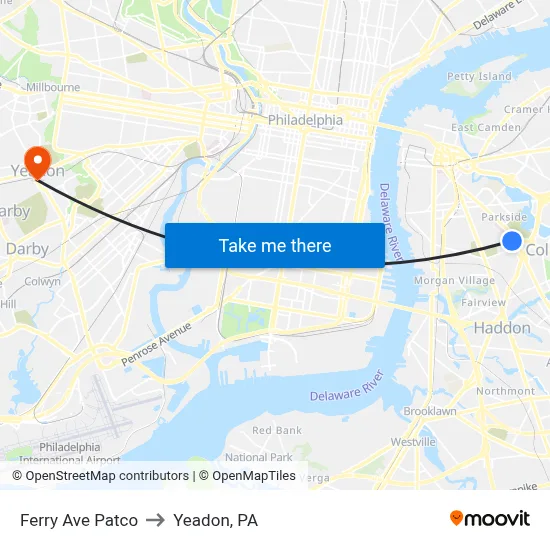 Ferry Ave Patco to Yeadon, PA map