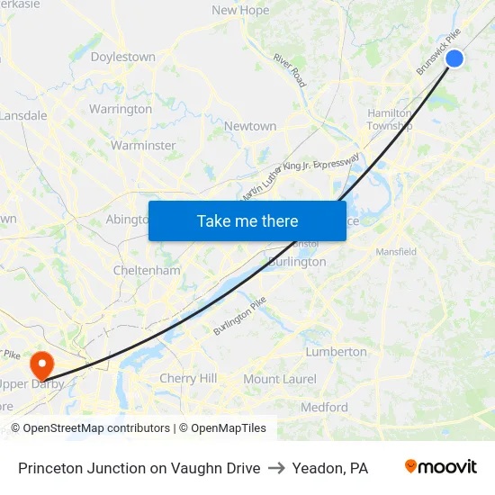 Princeton Junction on Vaughn Drive to Yeadon, PA map