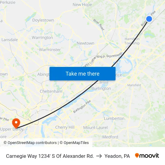 Carnegie Way 1234' S Of Alexander Rd. to Yeadon, PA map