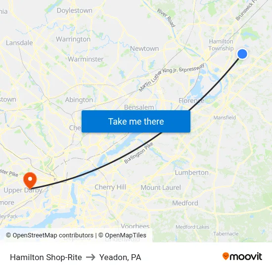 Hamilton Shop-Rite to Yeadon, PA map