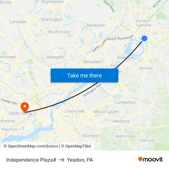 Independence Plaza# to Yeadon, PA map