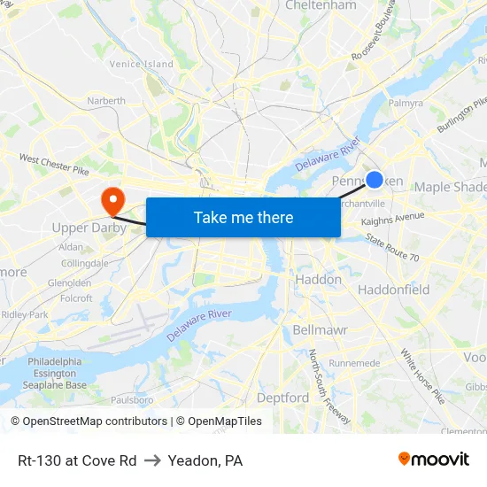 Rt-130 at Cove Rd to Yeadon, PA map