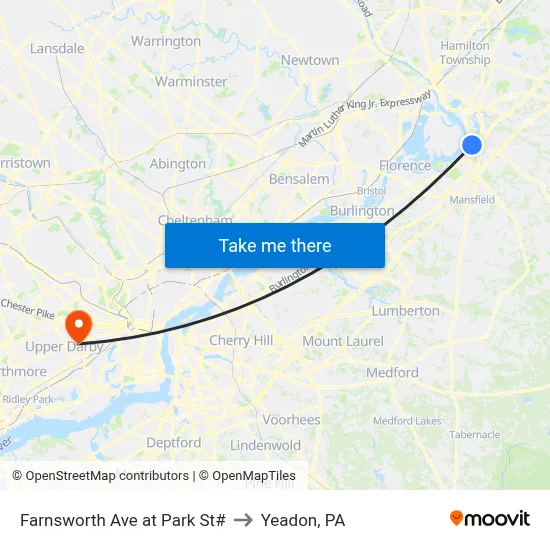 Farnsworth Ave at Park St# to Yeadon, PA map