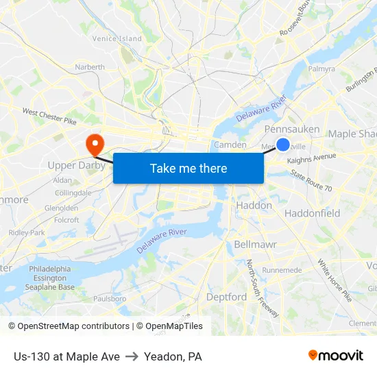 Us-130 at Maple Ave to Yeadon, PA map