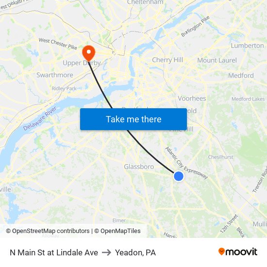 N Main St at Lindale Ave to Yeadon, PA map