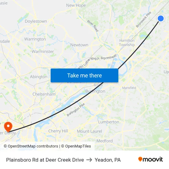 Plainsboro Rd at Deer Creek Drive to Yeadon, PA map