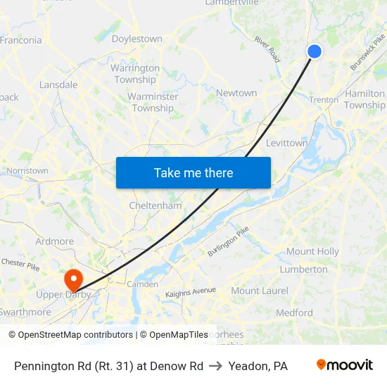Pennington Rd (Rt. 31)  at Denow Rd to Yeadon, PA map