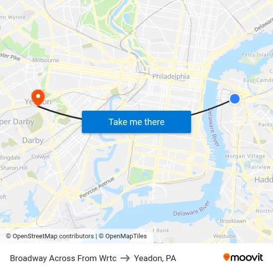 Broadway Across From Wrtc to Yeadon, PA map