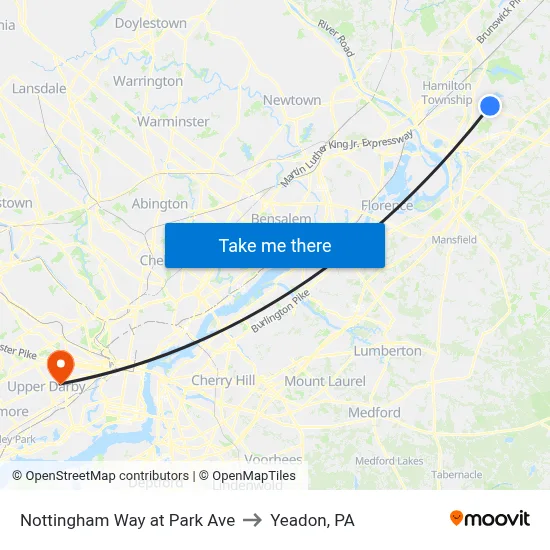 Nottingham Way at Park Ave to Yeadon, PA map