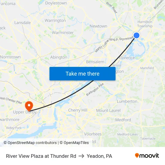 River View Plaza at Thunder Rd to Yeadon, PA map