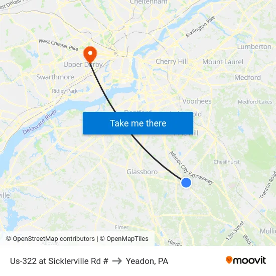 Us-322 at Sicklerville Rd # to Yeadon, PA map