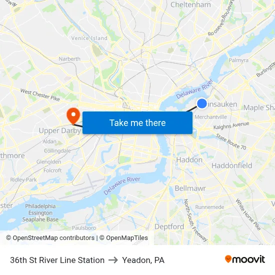 36th St River Line Station to Yeadon, PA map