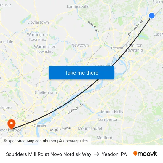 Scudders Mill Rd at Novo Nordisk Way to Yeadon, PA map