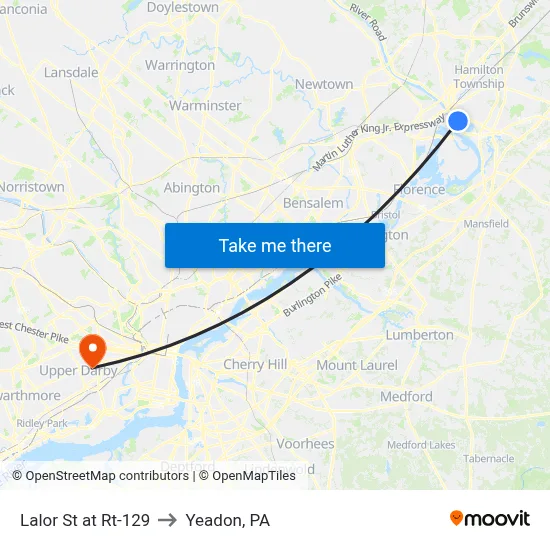 Lalor St at Rt-129 to Yeadon, PA map