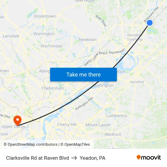Clarksville Rd at Raven Blvd to Yeadon, PA map