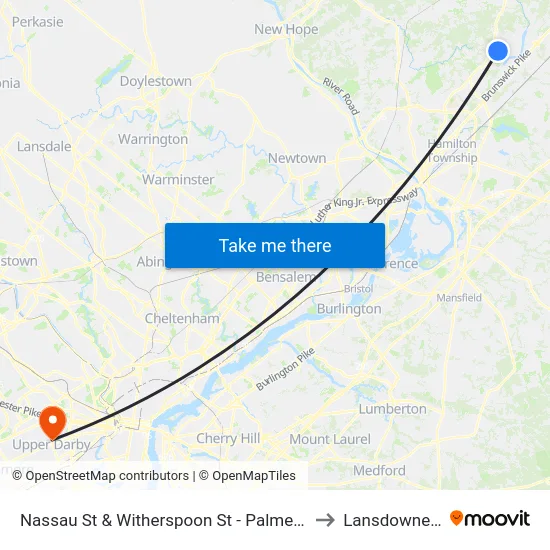Nassau St & Witherspoon St - Palmer Square to Lansdowne, PA map