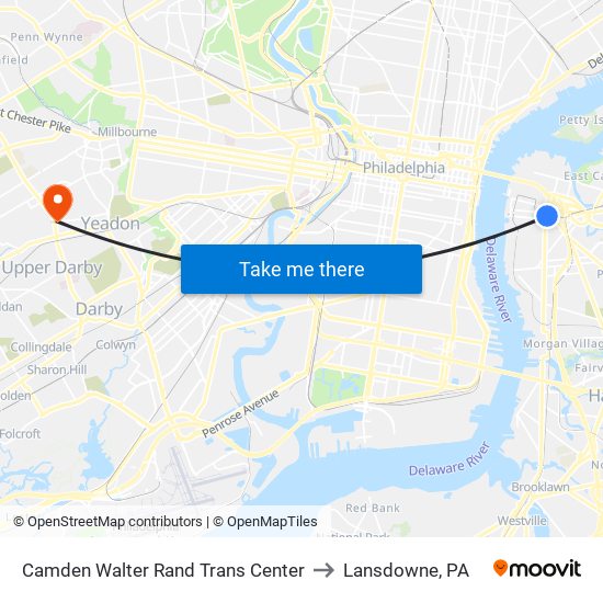 Camden Walter Rand Trans Center to Lansdowne, PA map