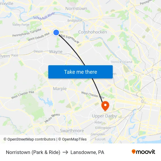 Norristown (Park & Ride) to Lansdowne, PA map