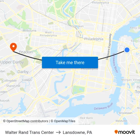 Walter Rand Trans Center to Lansdowne, PA map