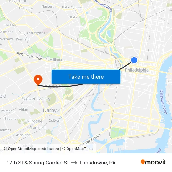 17th St & Spring Garden St to Lansdowne, PA map