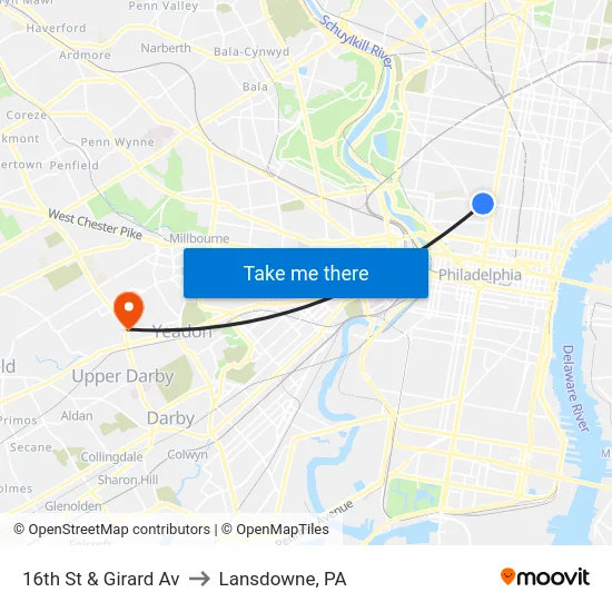 16th St & Girard Av to Lansdowne, PA map