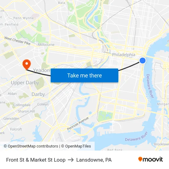 Front St & Market St Loop to Lansdowne, PA map