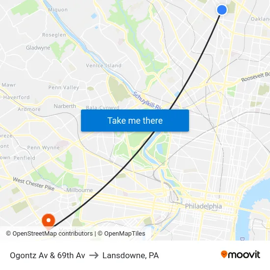 Ogontz Av & 69th Av to Lansdowne, PA map