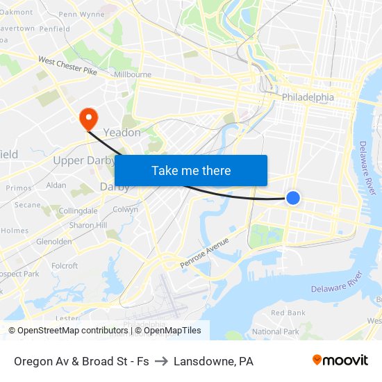 Oregon Av & Broad St - Fs to Lansdowne, PA map