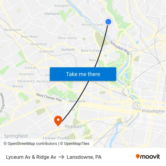 Lyceum Av & Ridge Av to Lansdowne, PA map