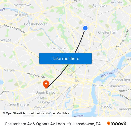 Cheltenham Av & Ogontz Av Loop to Lansdowne, PA map