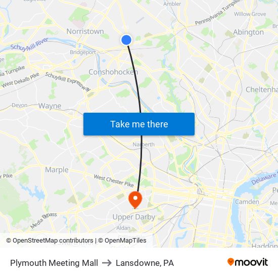 Plymouth Meeting Mall to Lansdowne, PA map