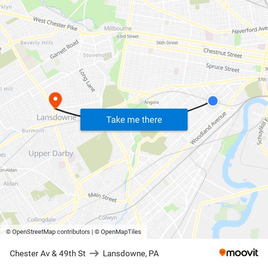 Chester Av & 49th St to Lansdowne, PA map