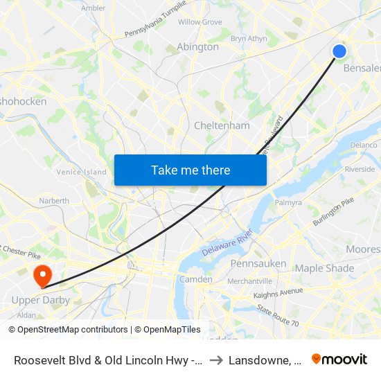 Roosevelt Blvd & Old Lincoln Hwy - FS to Lansdowne, PA map